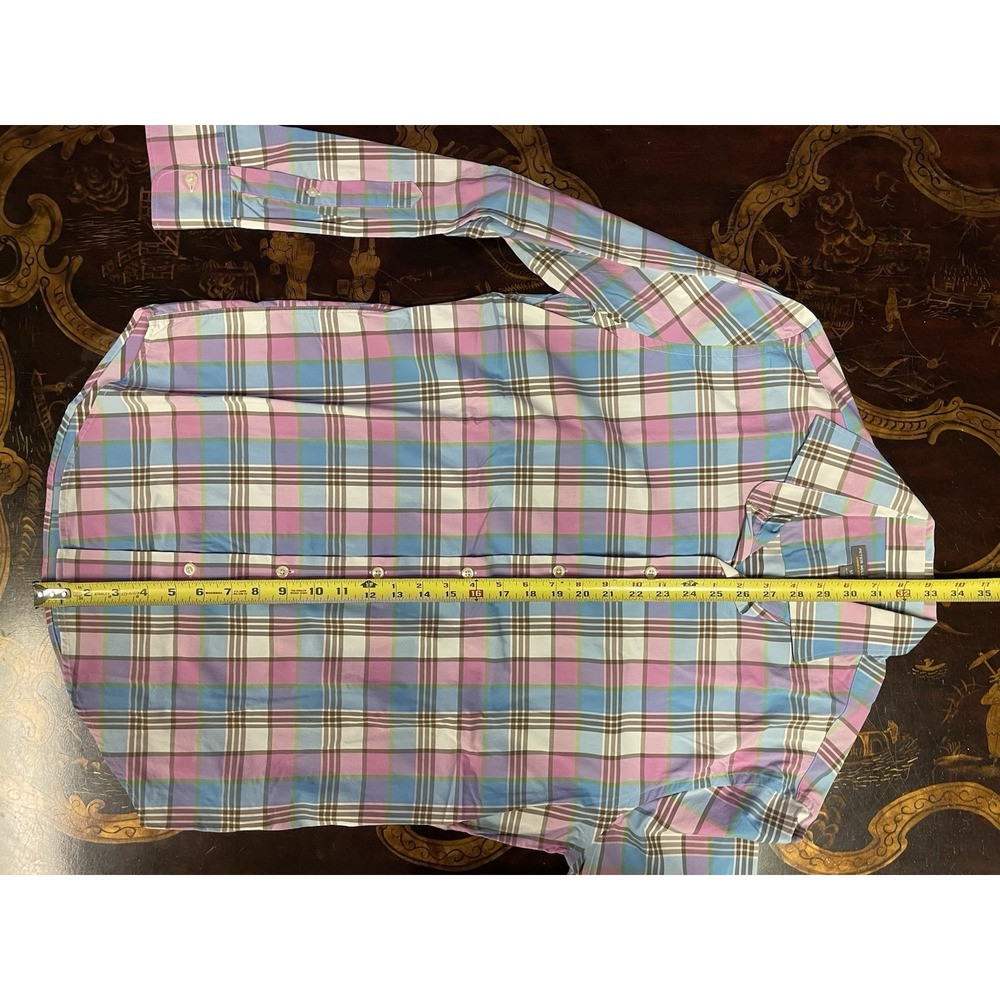 Peter Millar Summer Comfort Performance Mens Pink Blue Plaid Button Up Shirt M - Picture 13 of 14